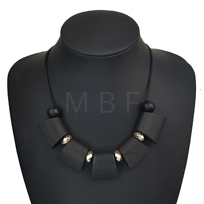 Bohemian Trapezoid Wood & CCB Plastic & Alloy Beaded Bib Necklaces for Women FS-WG0359B-02-1