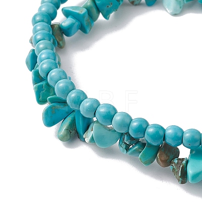 Chip & Round Synthetic Turquoise Beaded Stretch Bracelets for Women BJEW-JB10189-06-1