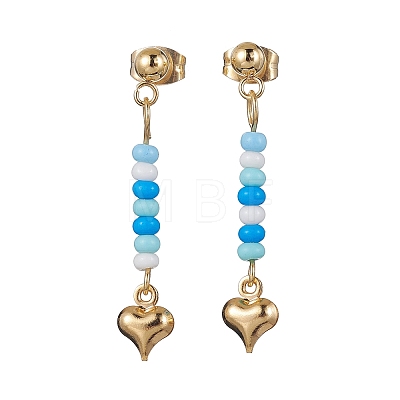5 Pairs 5 Colors Golden 304 Stainless Steel Heart Dangle Stud Earrings EJEW-JE05538-S-1