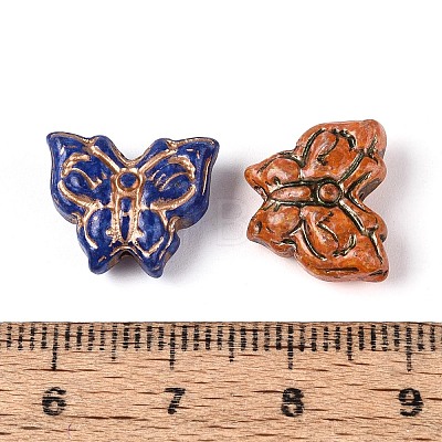 Picasso Baking Paint Glass & Golden Metal Enlaced Beads DGLA-T004-54M-1