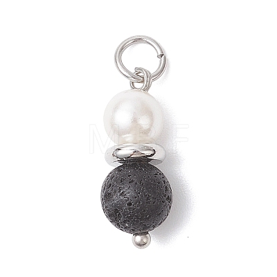 Natural Lava Rock & Shell Pearl Round Pendants PALLOY-JF04718-1