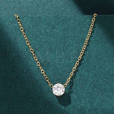 304 Stainless Steel Crystal Rhinestone Flat Round Pendant Necklaces for Women NJEW-K255-48G-1
