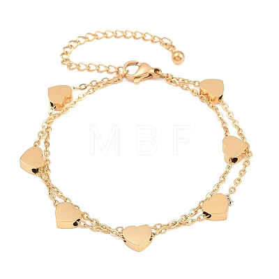 304 Stainless Steel Heart Link Double Layers Bracelets BJEW-D460-07G-1