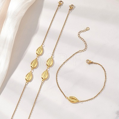 3Pcs 3 Styles Summer Beach 304 Stainless Steel Shell Shape Link Anklets for Women AJEW-AN00766-1