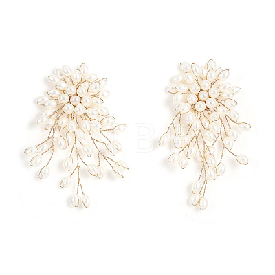 Flower Brass Plastic Pearl Tassel Clip-on Earrings FS-WG7092D-01-1