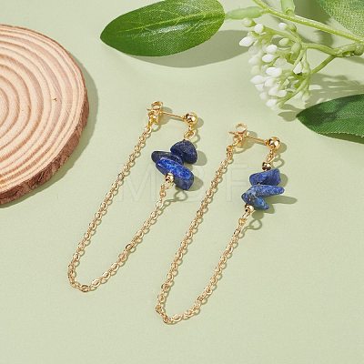 Natural Lapis Lazuli Chip Beads Dangle Stud Earrings for Women X1-EJEW-TA00028-05-1