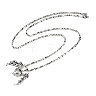 Halloween Alloy Heart with Bat Wings Pendant 201 Stainless Steel Box Chain Necklaces for Women Men NJEW-A056-01P-1