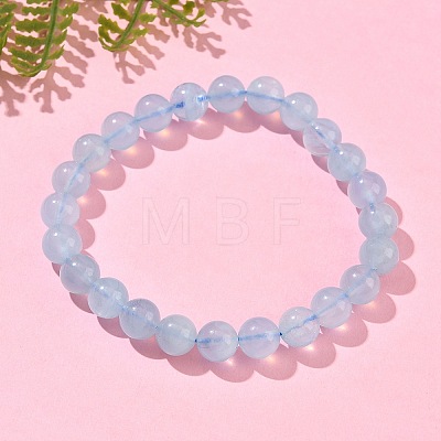Natural Aquamarine Round Bead Stretch Bracelets for Men Women BJEW-U034-01C-01-1