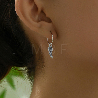 Vintage Brass Feather Hoop Earrings KF3799-1