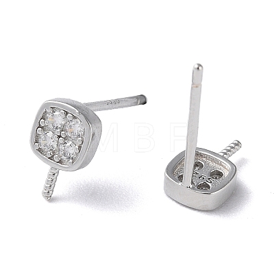 Rhodium Plated 925 Sterling Silver Stud Earring Findings STER-M115-15P-1