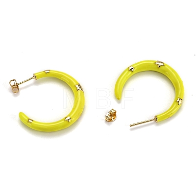 Brass Enamel Half Hoop Earrings EJEW-B004-03G-1