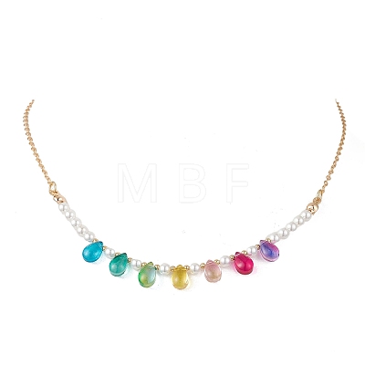 Glass & Shell Pearl Pendant Necklaces NJEW-TA00225-1