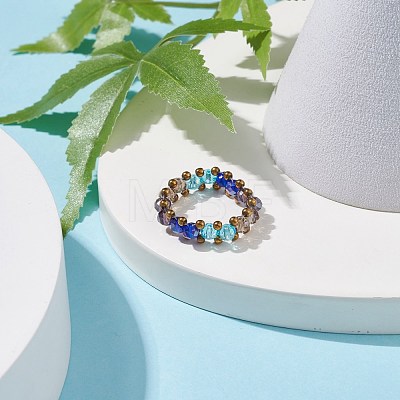 Glass Braided Bead Finger Ring for Women RJEW-JR00467-03-1