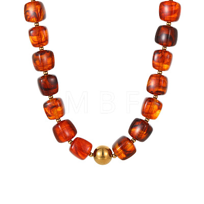 304 Stainless Steel & Resin Cube Beaded Necklaces for Women WG9D40D-01-1