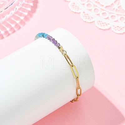 Natural Mixed Gemstone Round Beads Link Bracelets BJEW-JB13899-1