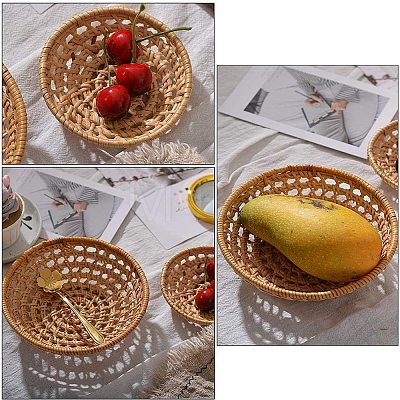 Bamboo Rattan Tray Bread Storage Basket AJEW-GA0002-15-1