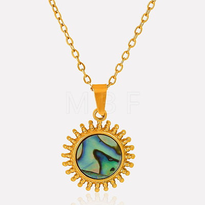 304 Stainless Steel Pave Natural Paua Shell Sun Pendant Necklaces WM7741-3-1