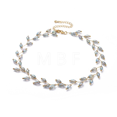 Electroplate Faceted Oval Glass Beaded Necklaces NJEW-JN02625-1