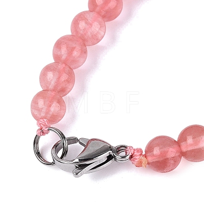 Cherry Quartz Glass Round & Cone Beaded Necklaces NJEW-N064-03M-1