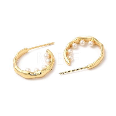 Rack Plating Brass Rring Stud Earrings with Plastic Pearl Beaded EJEW-D061-34G-1