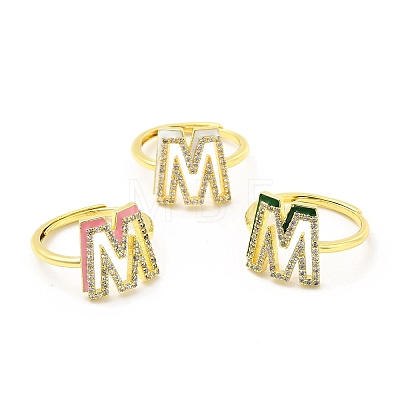 Mixed Color Enamel Initial Letter Adjustable Ring with Clear Cubic Zirconia RJEW-P045-01G-M-1