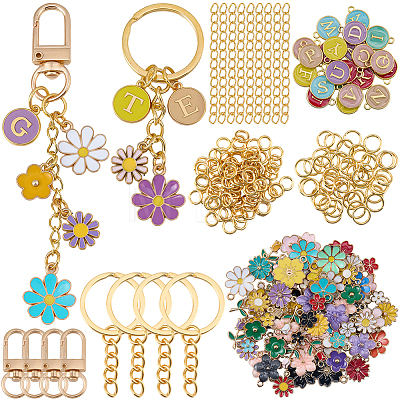 DIY Letter & Flower Keychain Findings Kits DIY-BM0002-22-1