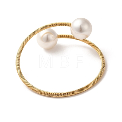Plastic Imitation Pearl Round Beaded Cuff Bangle X-BJEW-P310-07G-1