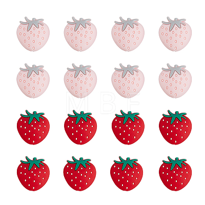 DICOSMETIC 16Pcs 2 Colors Strawberry Food Grade Eco-Friendly Silicone Focal Beads SIL-DC0001-46-1