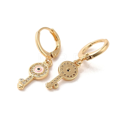 Key with Evil Eye Real 18K Gold Plated Brass Dangle Leverback Earrings EJEW-Q797-03G-02-1
