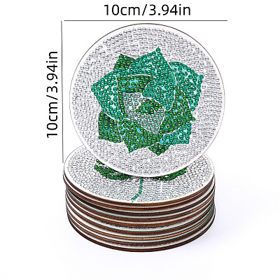 DIY 10Pcs Leaves Theme Coasters Diamond Art Painting Kit with Holder PW-WG9278E-01-1