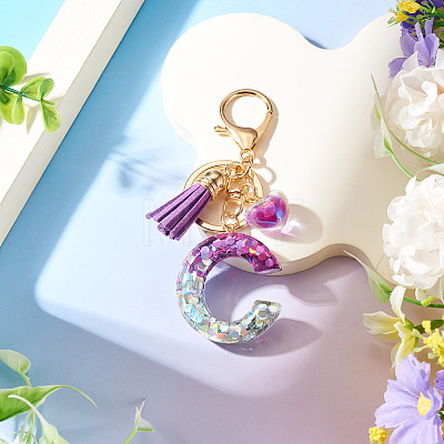 Alloy Resin Heart Keychains KEYC-TADJ0002-01G-C-1