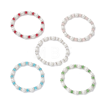 Pearlized Glass Pearl Round Beads Stretch Bracelets for Women BJEW-JB12740-1