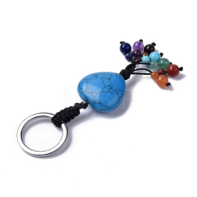 Synthetic Turquoise Heart with Mixed Gemstone Tassel Keychains KEYC-P012-03P-02-1
