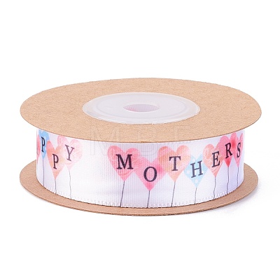 Single Face Happy Mothers Day Printed Polyester Satin Ribbon OCOR-L044-01B-1