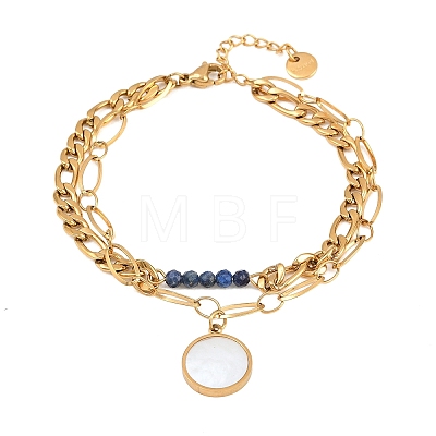 Bohemian 304 Stainless Steel Chain & Natural Lapis Lazuli Beads Double Layers Bracelets BJEW-C150-01A-G-1
