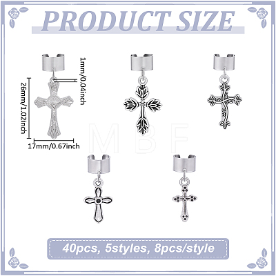 40Pcs 5 Style Cross Alloy Stethoscope Pendant Decorations HJEW-ME00140-1