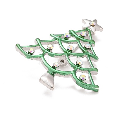 Green Christmas Tree Enamel Pin with Rhinestone JEWB-A004-12P-1