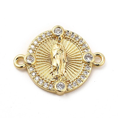 Rack Plating Brass Pave Clear Cubic Zirconia Connector Charms KK-F847-01G-1