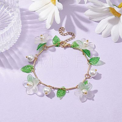 Acrylic Flower & Glass Pearl Charm Bracelets BJEW-JB10054-01-1