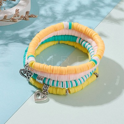 4Pcs Handmade Polymer Clay Heishi Beads Stretch Bracelets BJEW-JB05890-1
