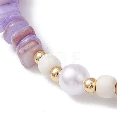 6Pcs 6 Colors Natural Freshwater Shell Chip & ABS Plastic Imitation Pearl Beaded Stretch Bracelets BJEW-JB12727-1