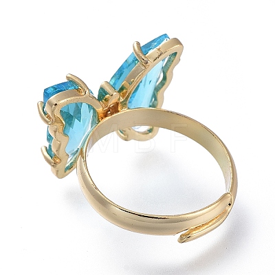 Adjustable Brass Glass Finger Rings RJEW-P148-A01-02-1