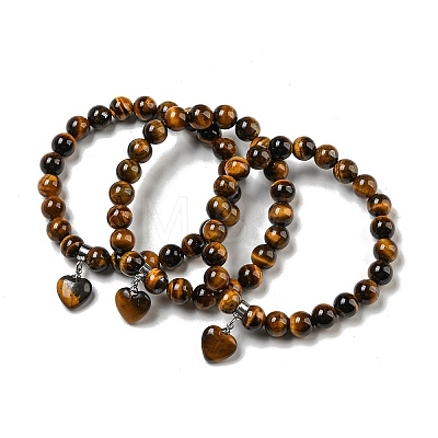 8.5mm Round Natural Tiger Eye Beaded Stretch Bracelets BJEW-C074-01Q-1