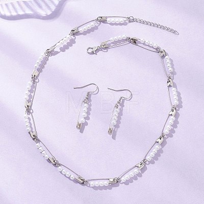 Round Imitated Pearl Acrylic Dangle Earrings & Necklaces Sets SJEW-JS01363-1