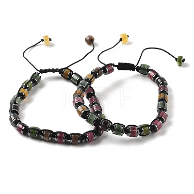 Adjustable Natural Tourmaline and Non-magnetic Synthetic Hematite Braided Bead Bracelets BJEW-Z090-01J-1