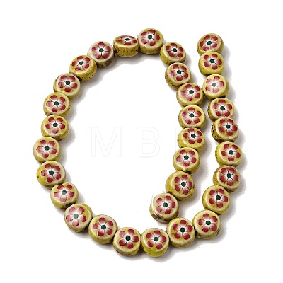 Flat Round Handmade Floral Porcelain Beads PR-CBA03B0-02C-1