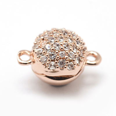 Brass Micro Pave Cubic Zirconia Magnetic Clasps with Loops ZIRC-P071-27RG-NR-1