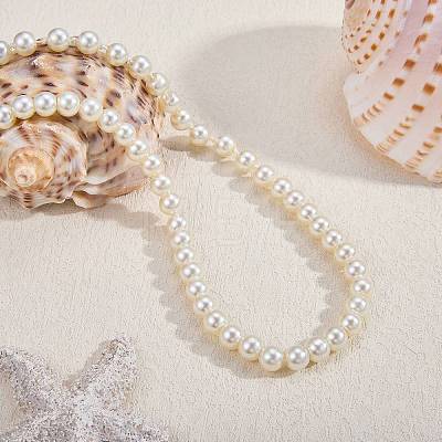 Baking Paint Pearlized Glass Pearl Round Beaded Long Necklaces NJEW-SW00066-03-1