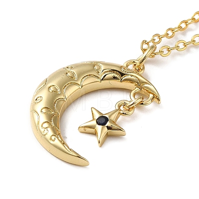 Golden Brass Crescent Moon Pendant Necklace with Rhinestone NJEW-Z015-01A-G-1