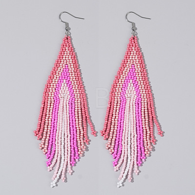 Handmade Glass Seed Beads Tassel Dangle Earrings LS-EN2812-8-1